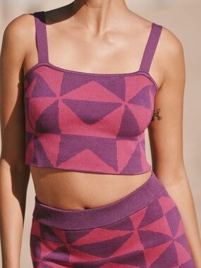 Anthropologie Knit Crop Top Tank Pink Purple WOOL + NATURE Celandine SIZE XL NEW